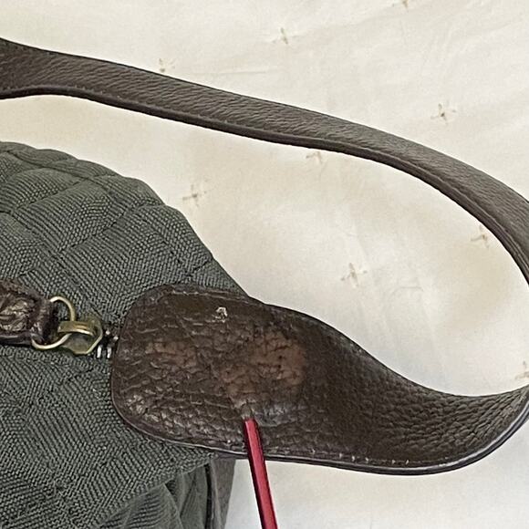 Talbots Army Green Quilted Nylon Canvas Shoulder Bag with Leather Trim Purse - Picture 6 of 10